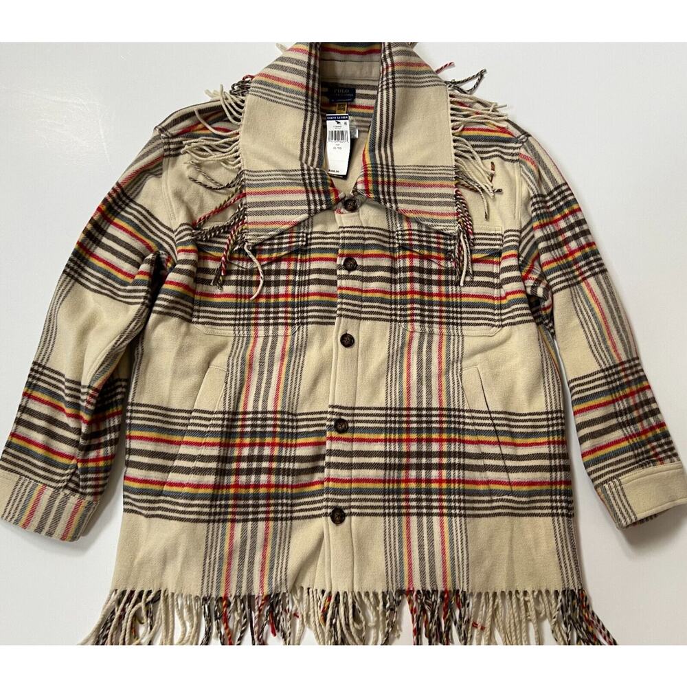 Polo Ralph Lauren Women Fringe Trim Off White Plaid Jacket/Coat Size XL $598
